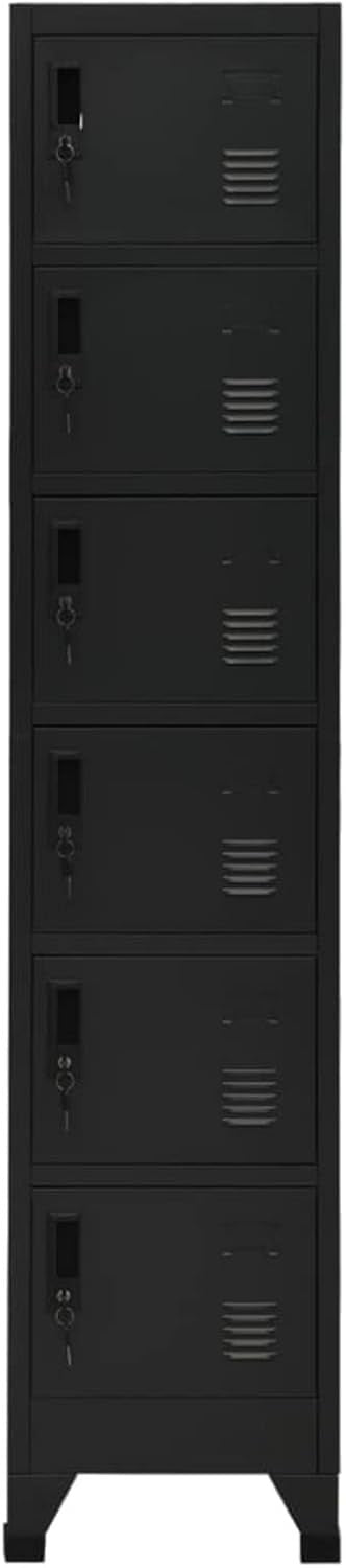 6 Door Black Metal Locker Cabinet Lockable Steel Storage Cupboard Office Gym