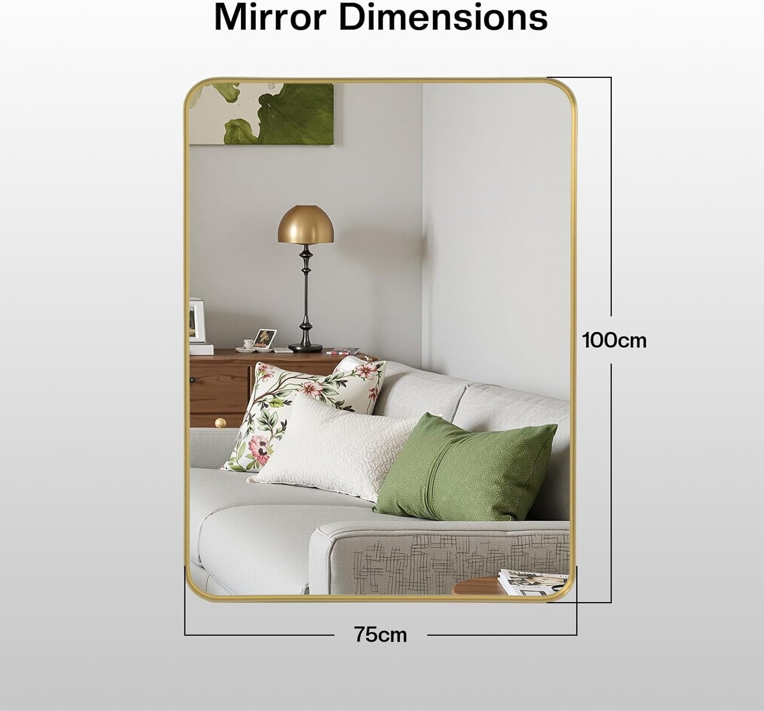 Gold Floor Mirror 75x100cm Full-Length Wall-Mounted with HD Nano Glass