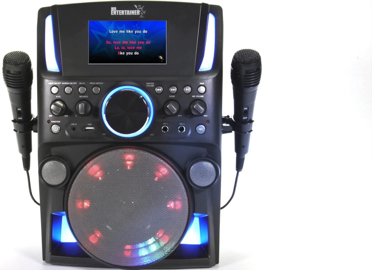 Black Bluetooth CDG Karaoke Machine with Screen 2 Wireless Mics