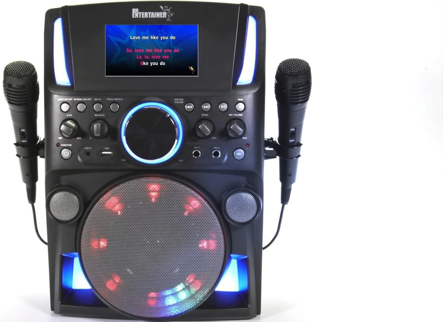 Black Bluetooth CDG Karaoke Machine with Screen 2 Wireless Mics