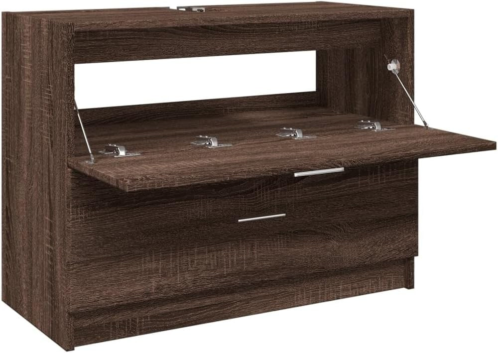 Brown Oak Under Sink Bathroom Cabinet 78x37x59cm Modern Vanity Storage Unit