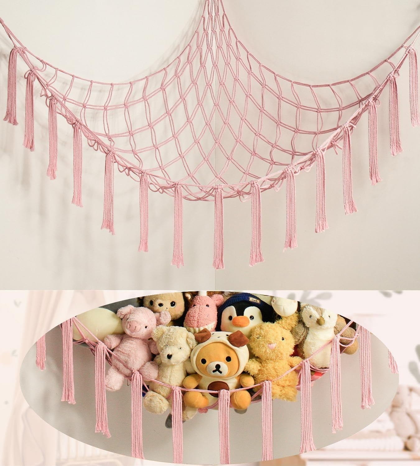XL Toy Hammock Storage Net for Stuffed Animals – Cotton Wall Corner Holder
