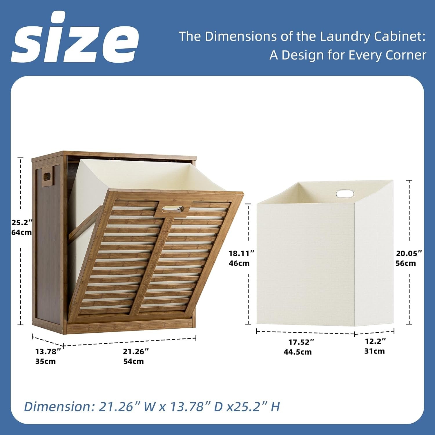 Walnut Bamboo Tilt Out Laundry Hamper Cabinet with Hidden Basket Storage