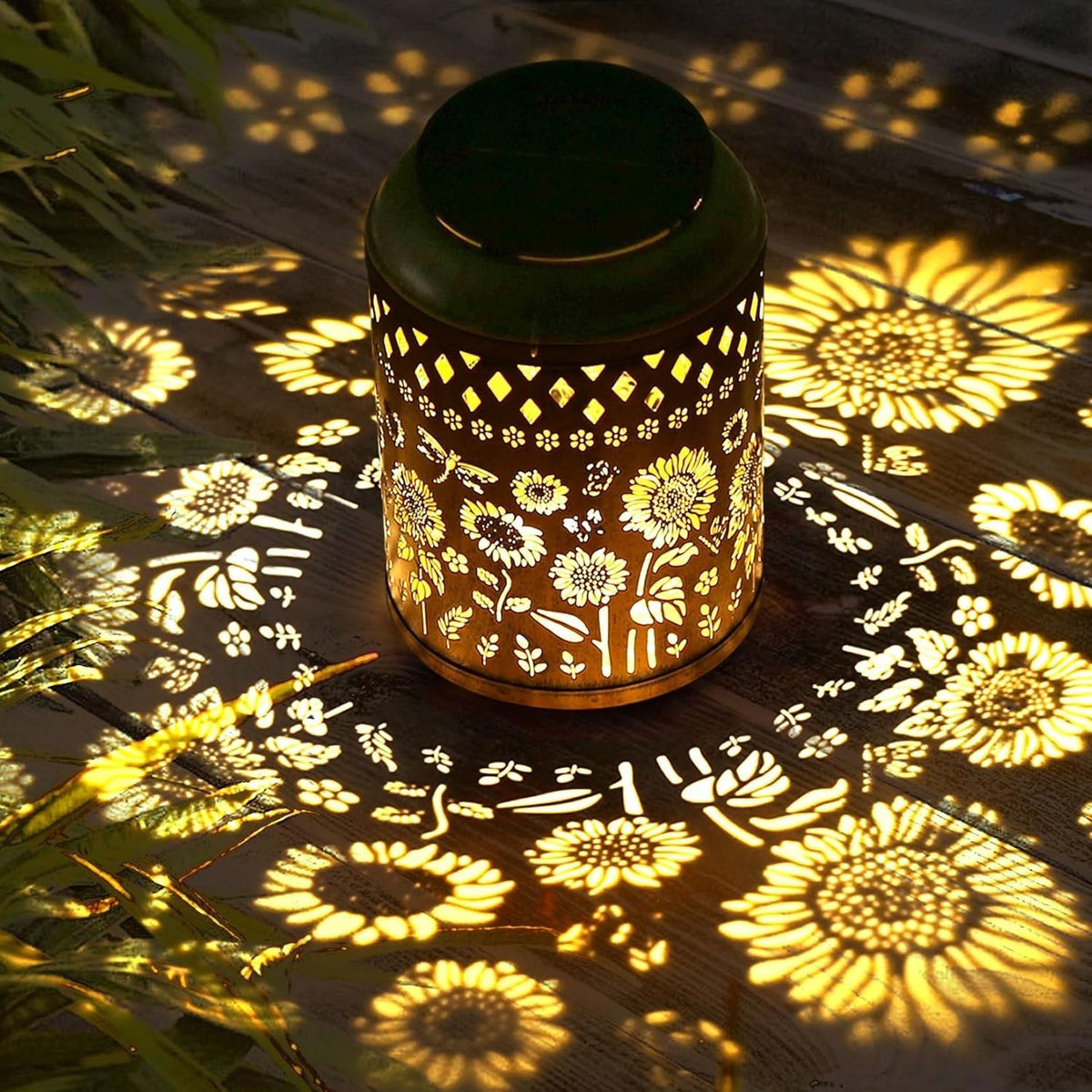 2-Pack Sunflower Solar Lanterns Bronze LED Garden Patio Lights