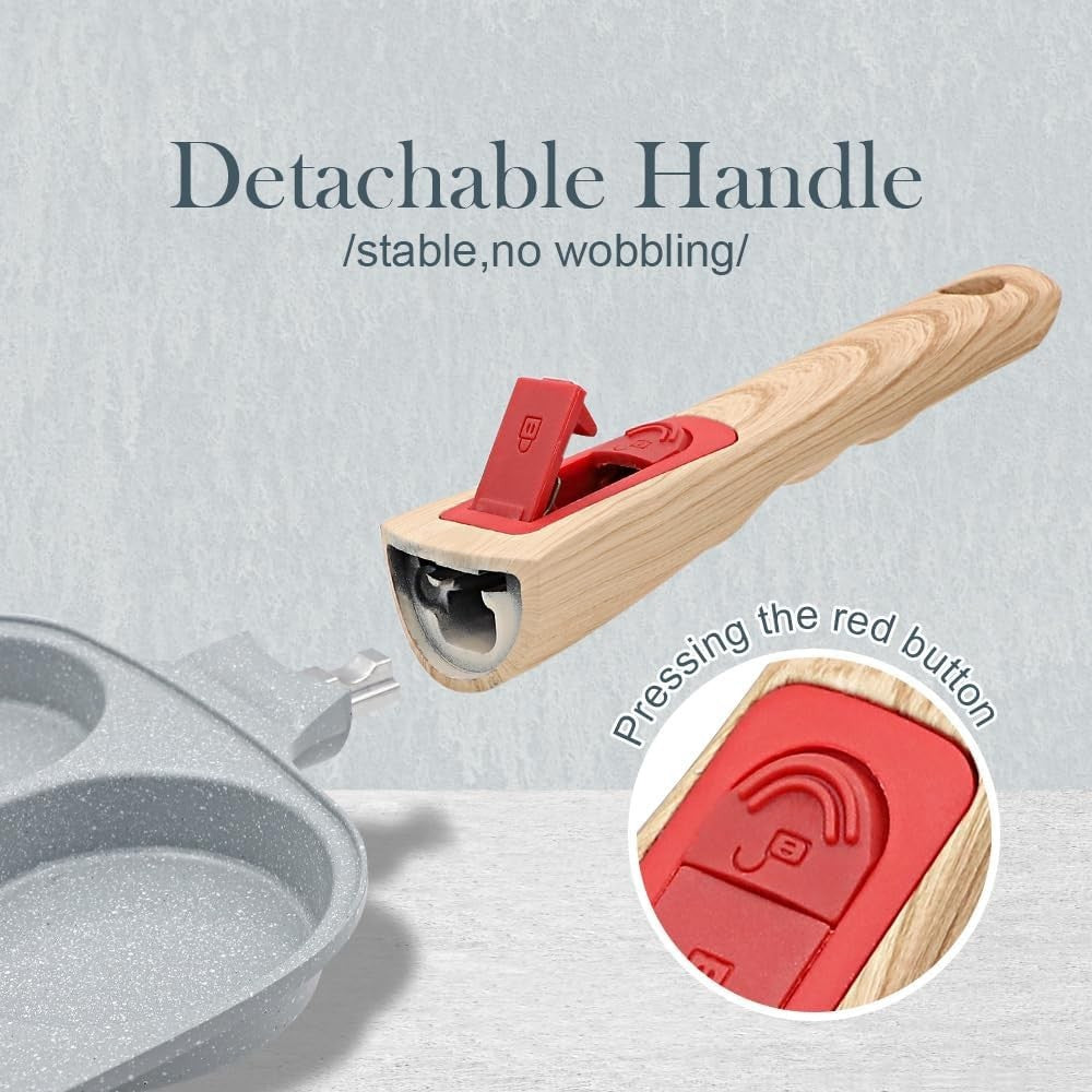 4-Cup Non-Stick Egg Pan Ceramic Pancake Skillet w/ Detachable Handle Blue