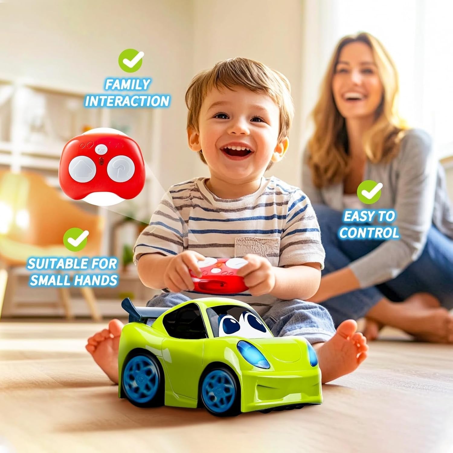 Cartoon RC Car Toy with Lights & Music for Toddlers 1-3 Year Old Boys