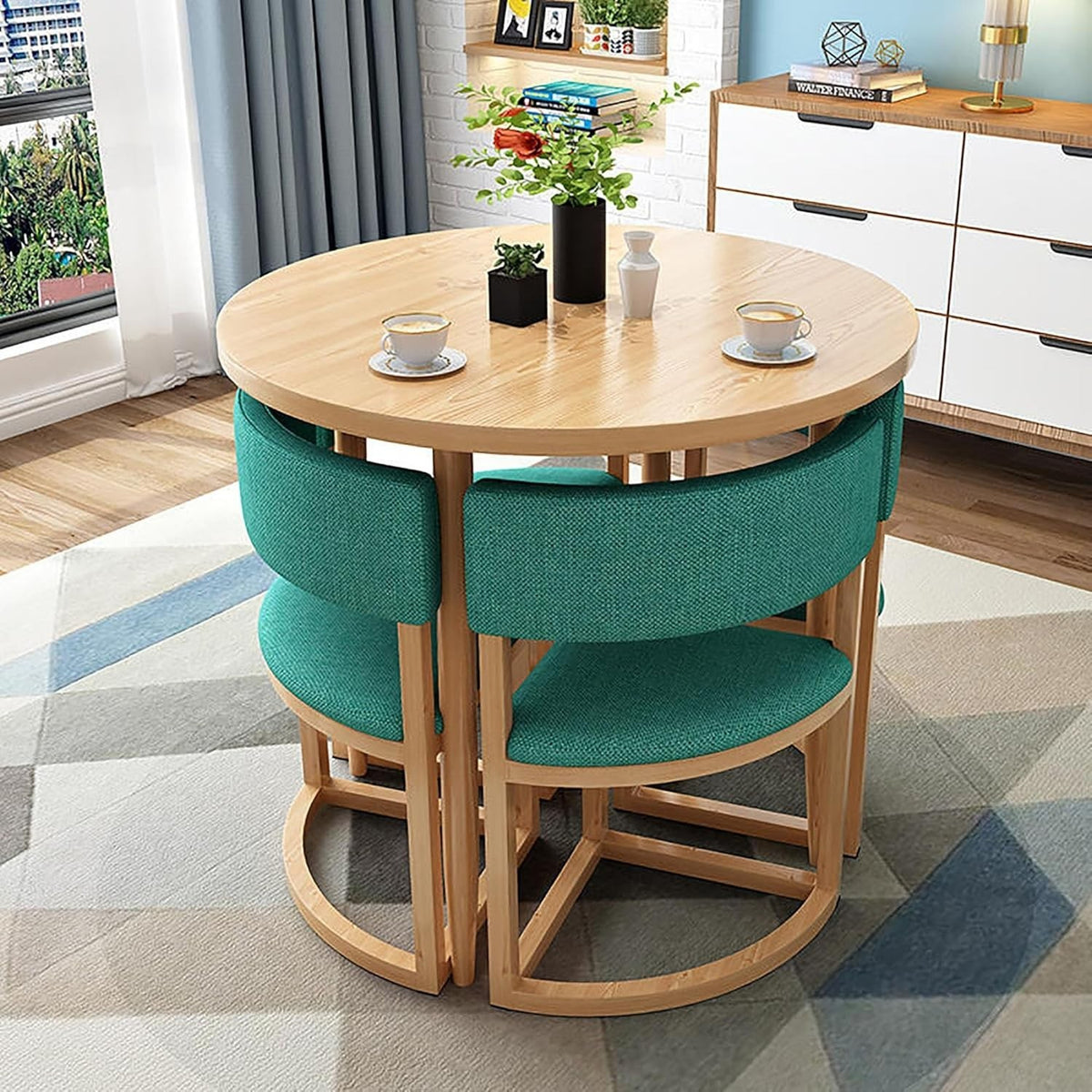 80cm Compact Office Meeting Set – Round Table with 4 Leather Padded Chairs