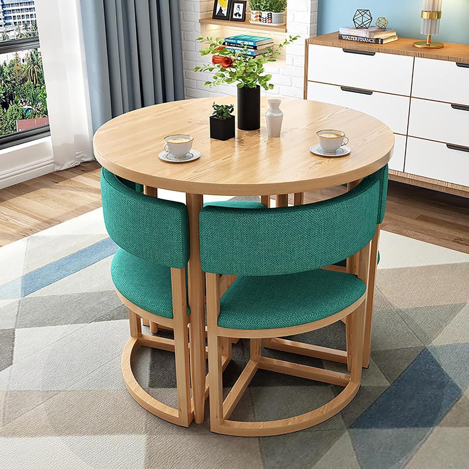 80cm Compact Office Meeting Set – Round Table with 4 Leather Padded Chairs