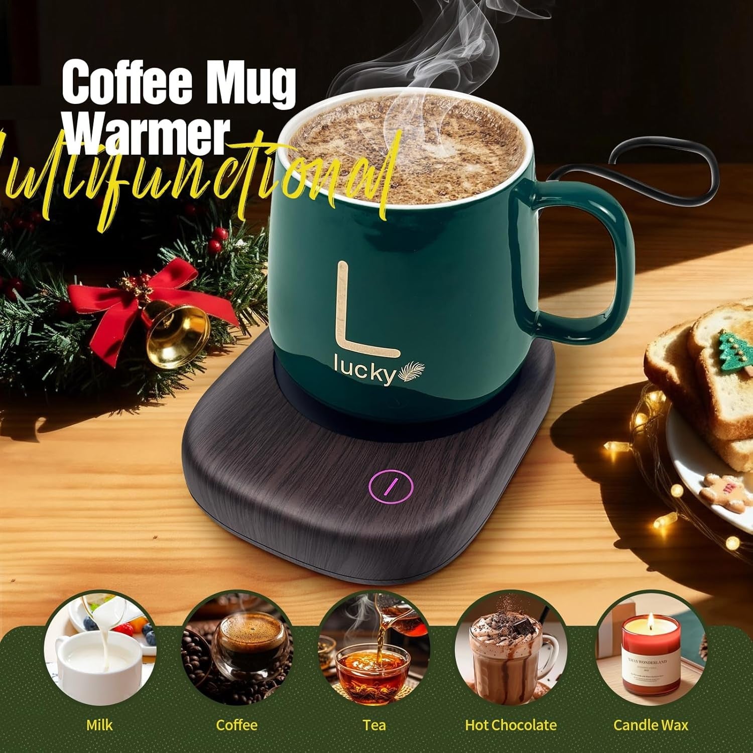 Brown Wood Style Coffee Mug Warmer 3 Temp 8H Auto Off