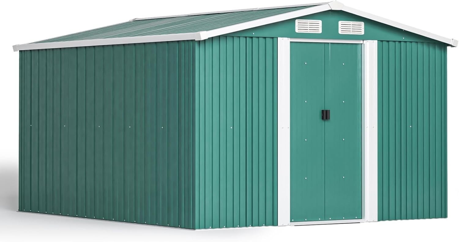Lockable 10x8 FT Metal Garden Shed with Base Outdoor Storage House