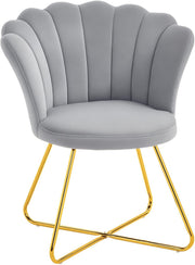 Grey Velvet Tufted Armchair Lotus Backrest Tub Chair Steel Legs