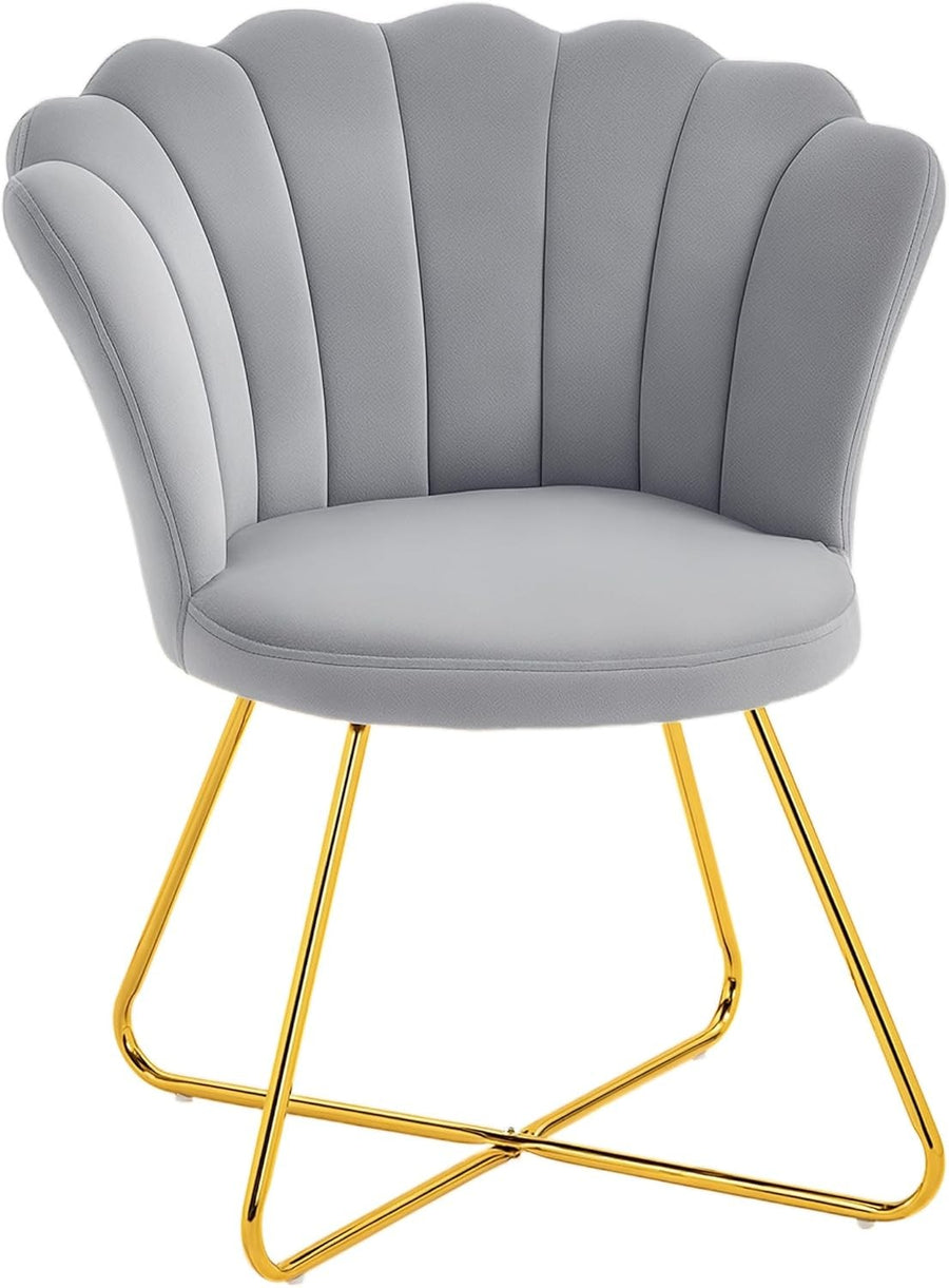 Grey Velvet Tufted Armchair Lotus Backrest Tub Chair Steel Legs