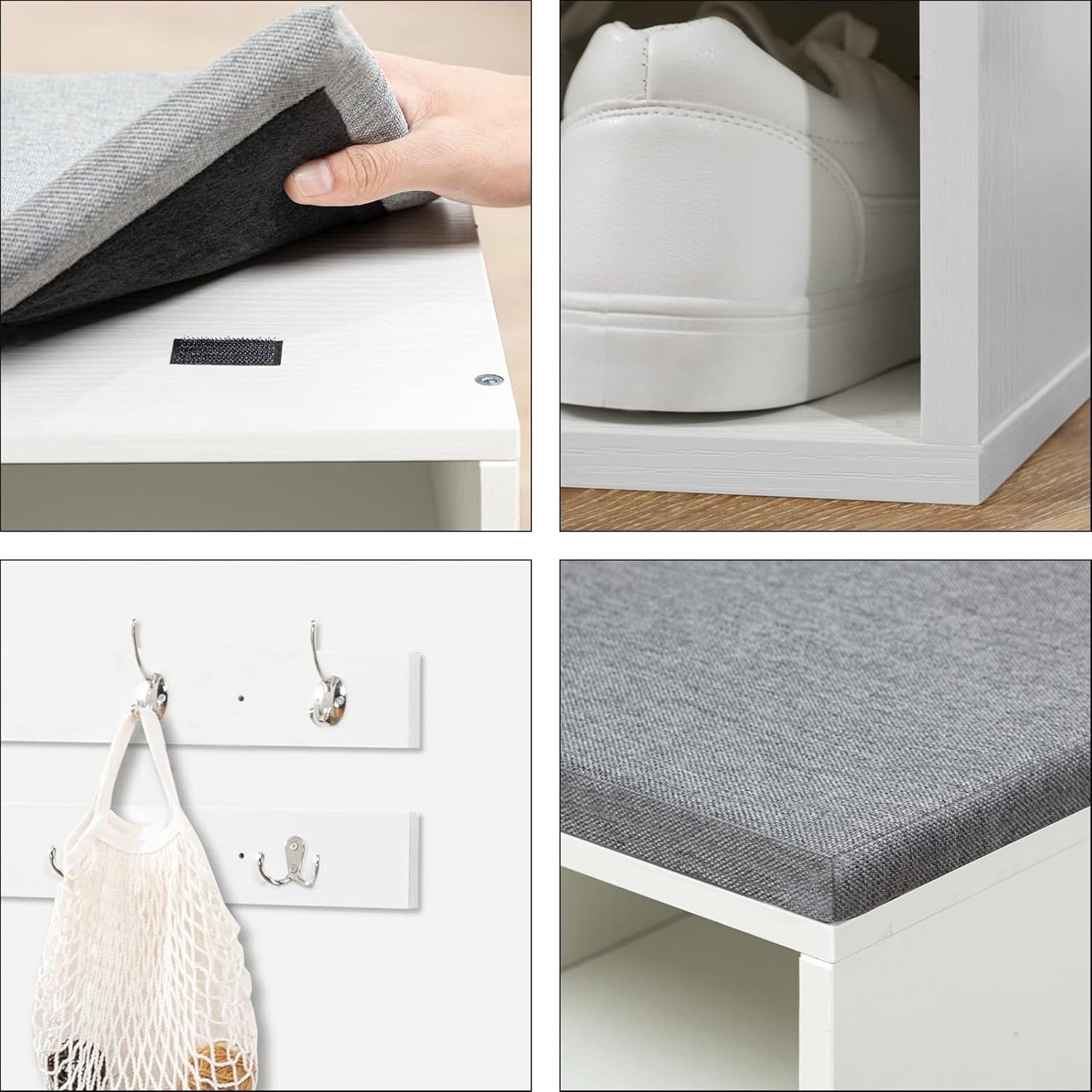 Shoe Storage Bench with Cushion & Hooks, 9 Cubbies, 80cm Hallway Unit