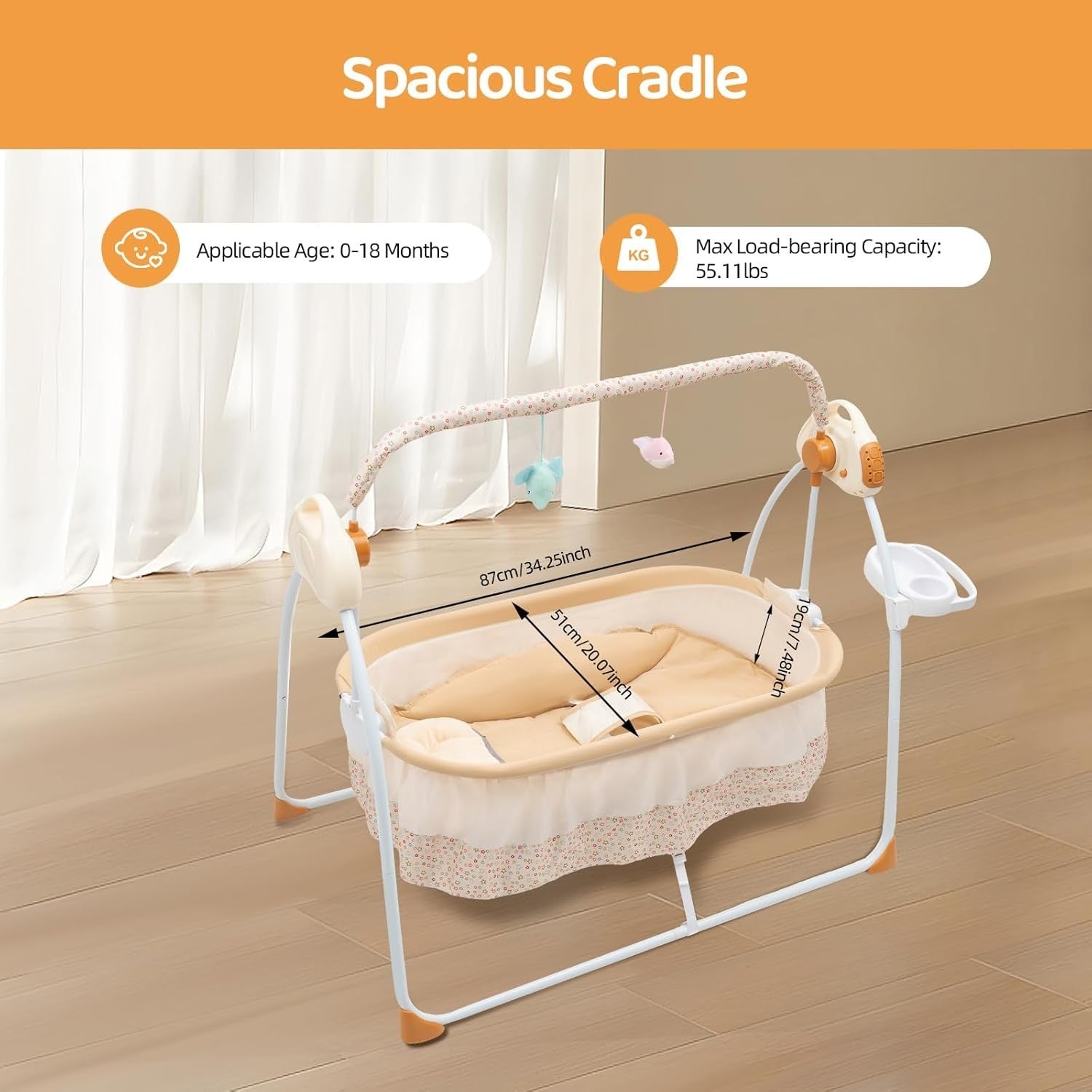 Electric Baby Crib Cradle Auto Swing Bed with Remote & Music