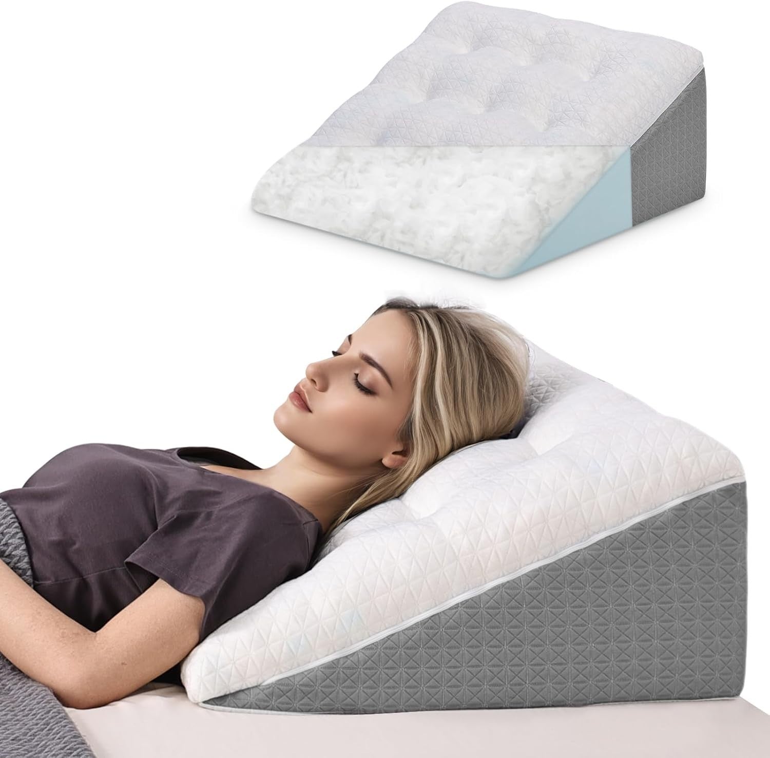 Memory Foam Bed Wedge Pillow Sleeping Support for Acid Reflux & Back Pain