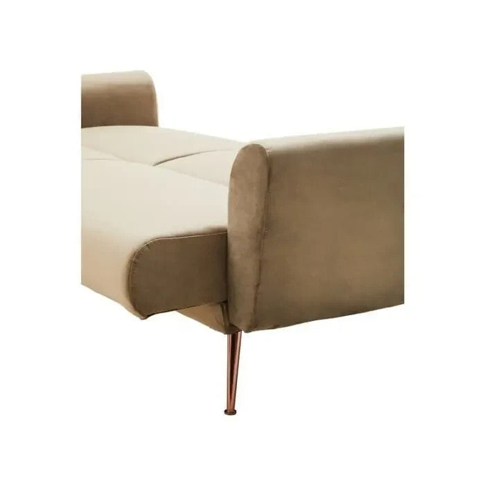 Mink Velvet Sofa Bed 3-Seater with Rose Gold Legs – Modern Recliner Lounge