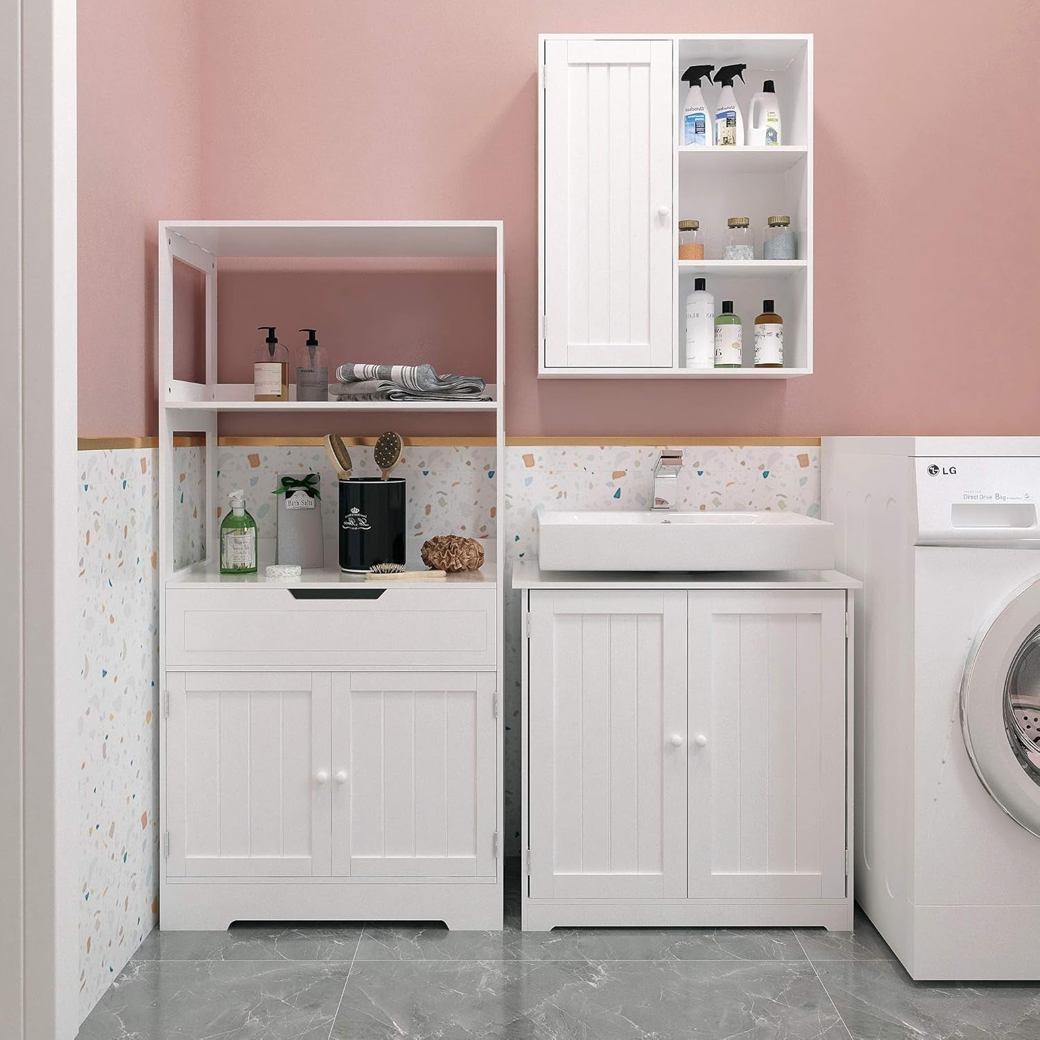 White Under Sink Bathroom Cabinet 60x30x60cm | Shaker Doors & Storage Shelf