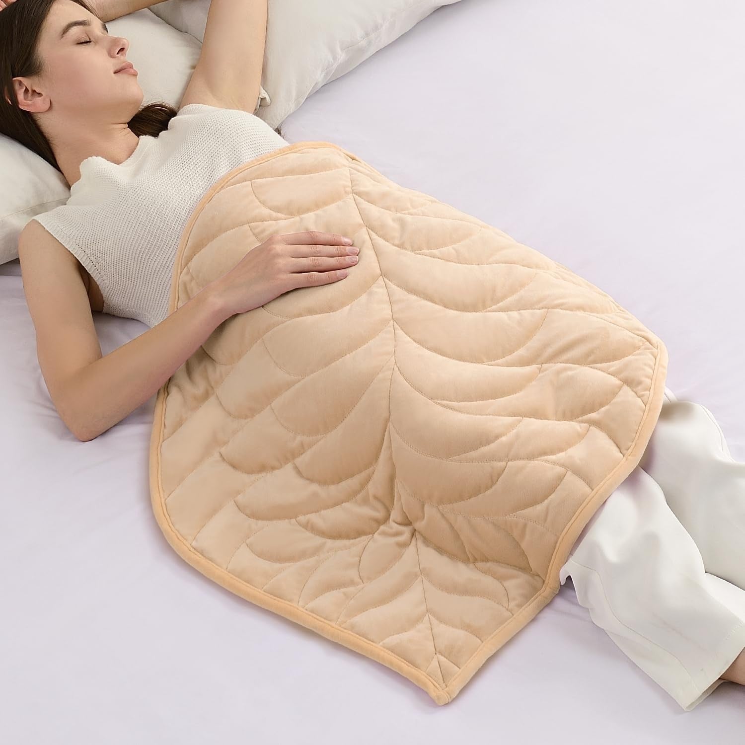 Soft Weighted Lap Blanket 5lbs Khaki Velvet Travel Stress Relief Leaf Design