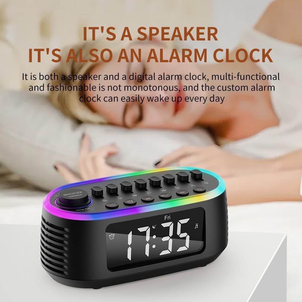 White Noise Machine Bluetooth Speaker Alarm Clock with LED Night Light