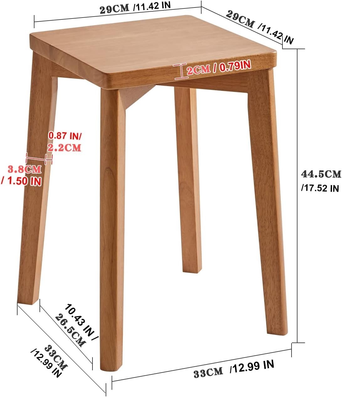 Natural Solid Wood Square Stool Modern Dressing Table Seat Small Chair