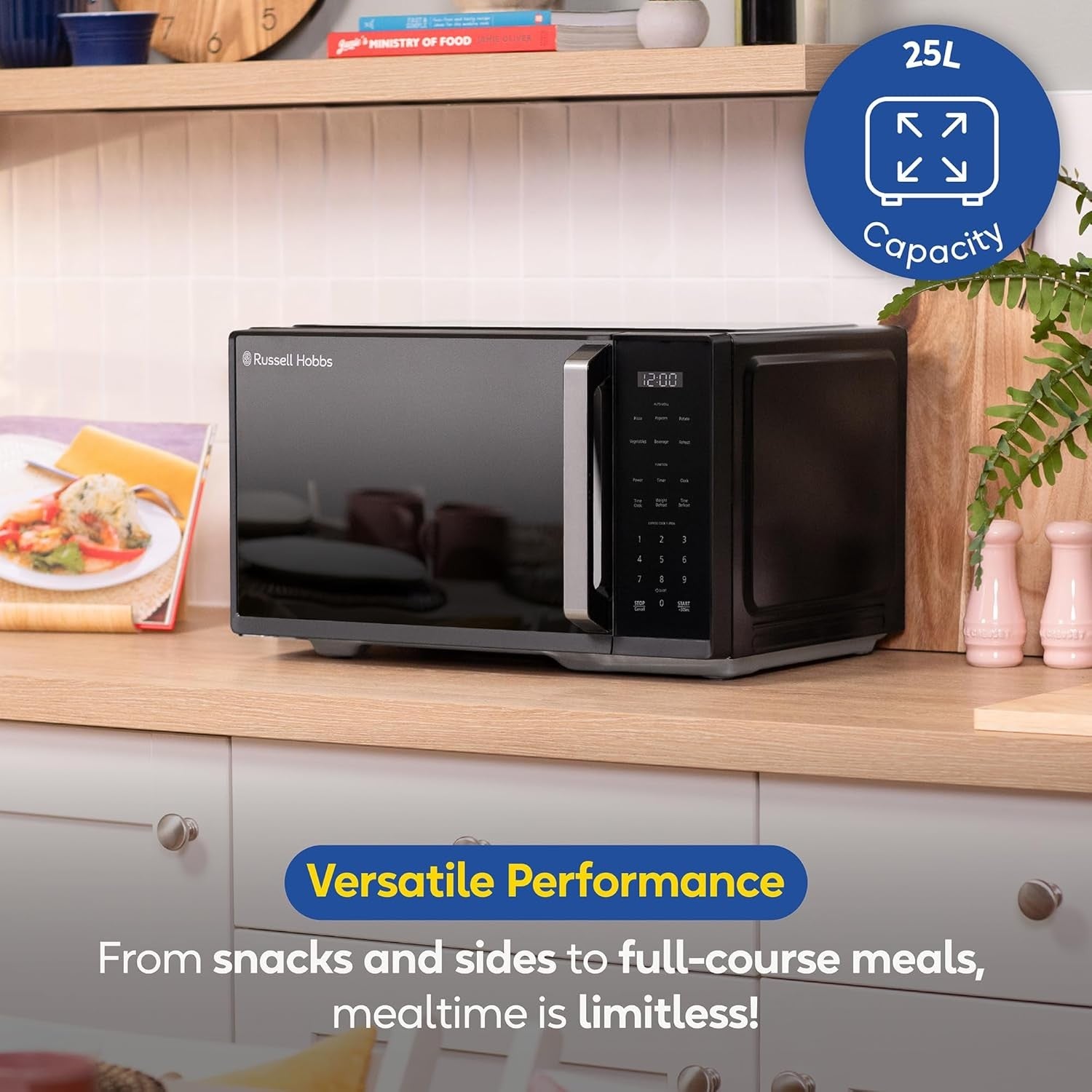 25L Digital Microwave 900W 10 Power Levels Touch Control Black