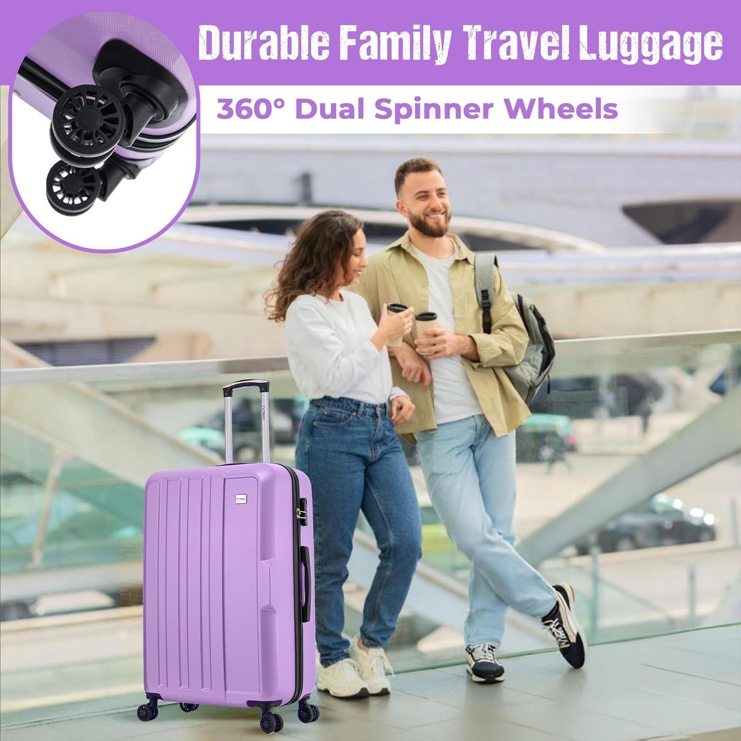 2pc Hard Shell Luggage Set Large + Medium Suitcases 4 Wheel Lightweight