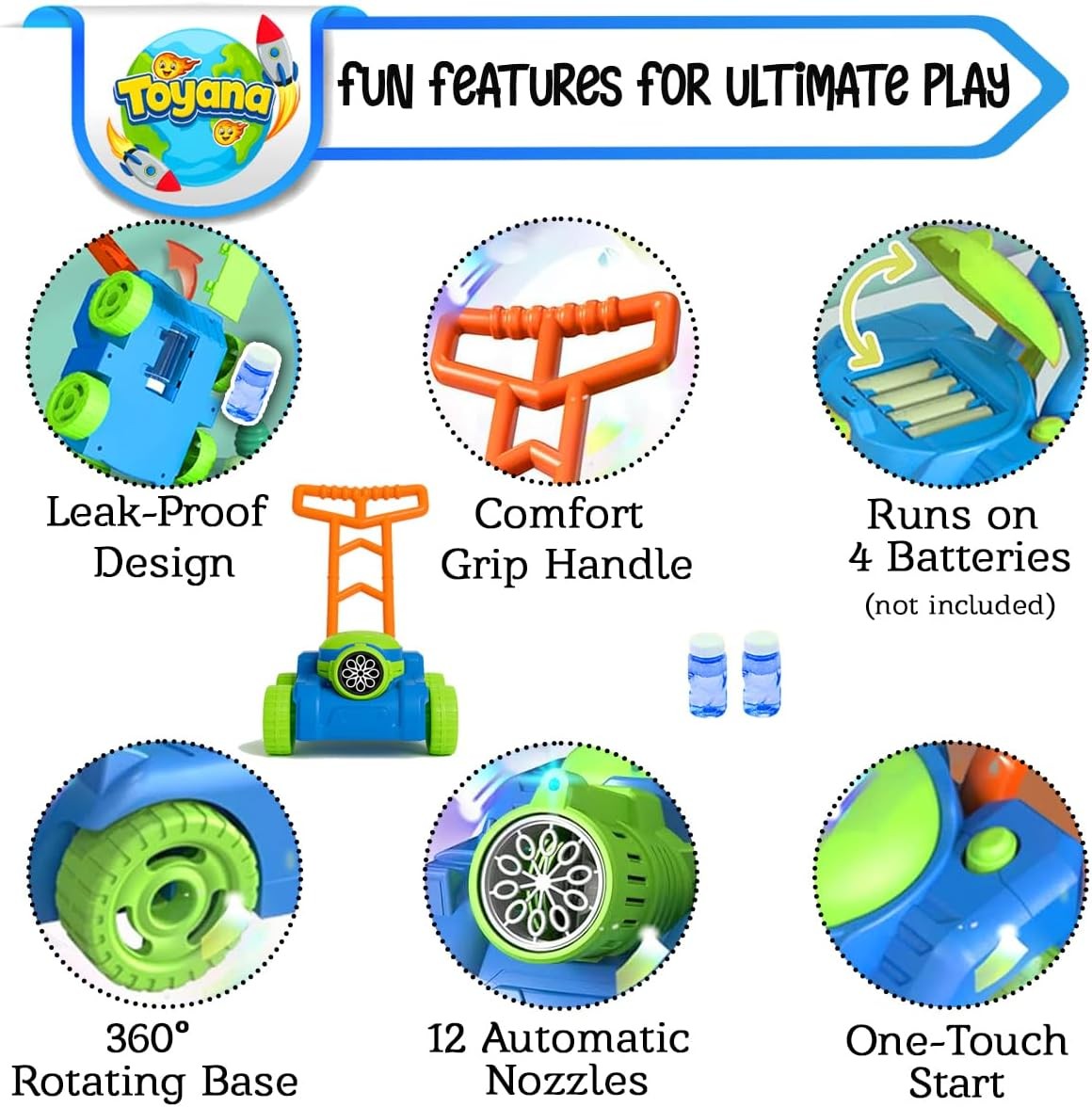 Kids Bubble Lawn Mower Toy with Lights & 2 Bubble Solutions