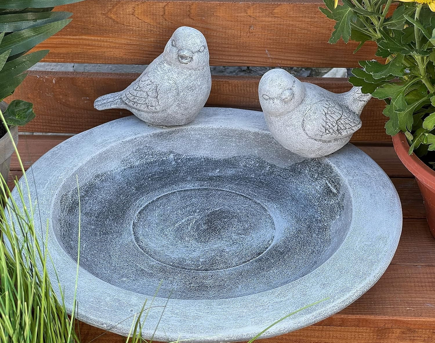 Stone Bird Bath Plate with 2 Birds Frost-Proof Garden Ornament 32cm