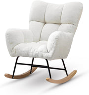 Comfortable Recliner Rocking Chair with Velvet Fabric & Sturdy Wood Base