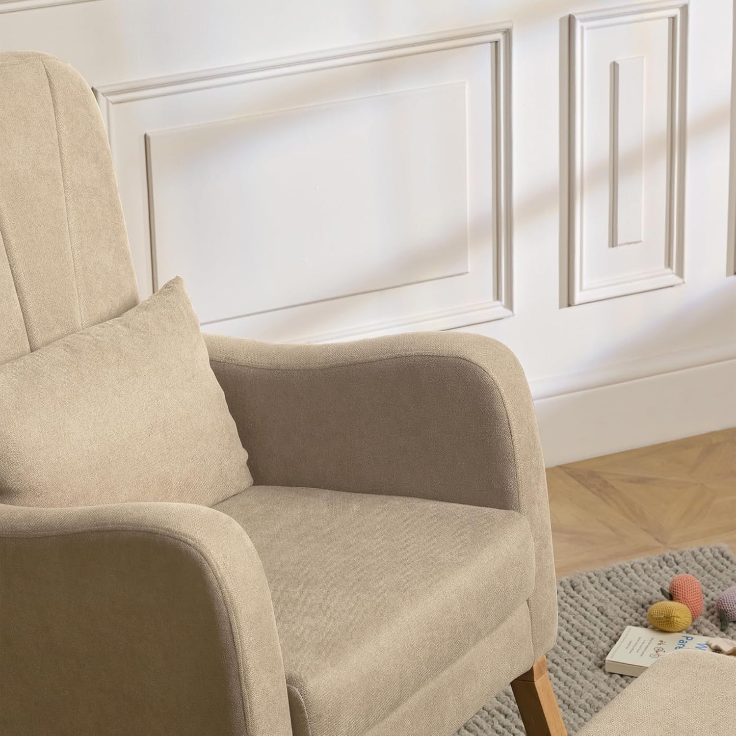 Rocking Nursing Chair & Footstool Set for Feeding & Relaxation, Beige, Comfy