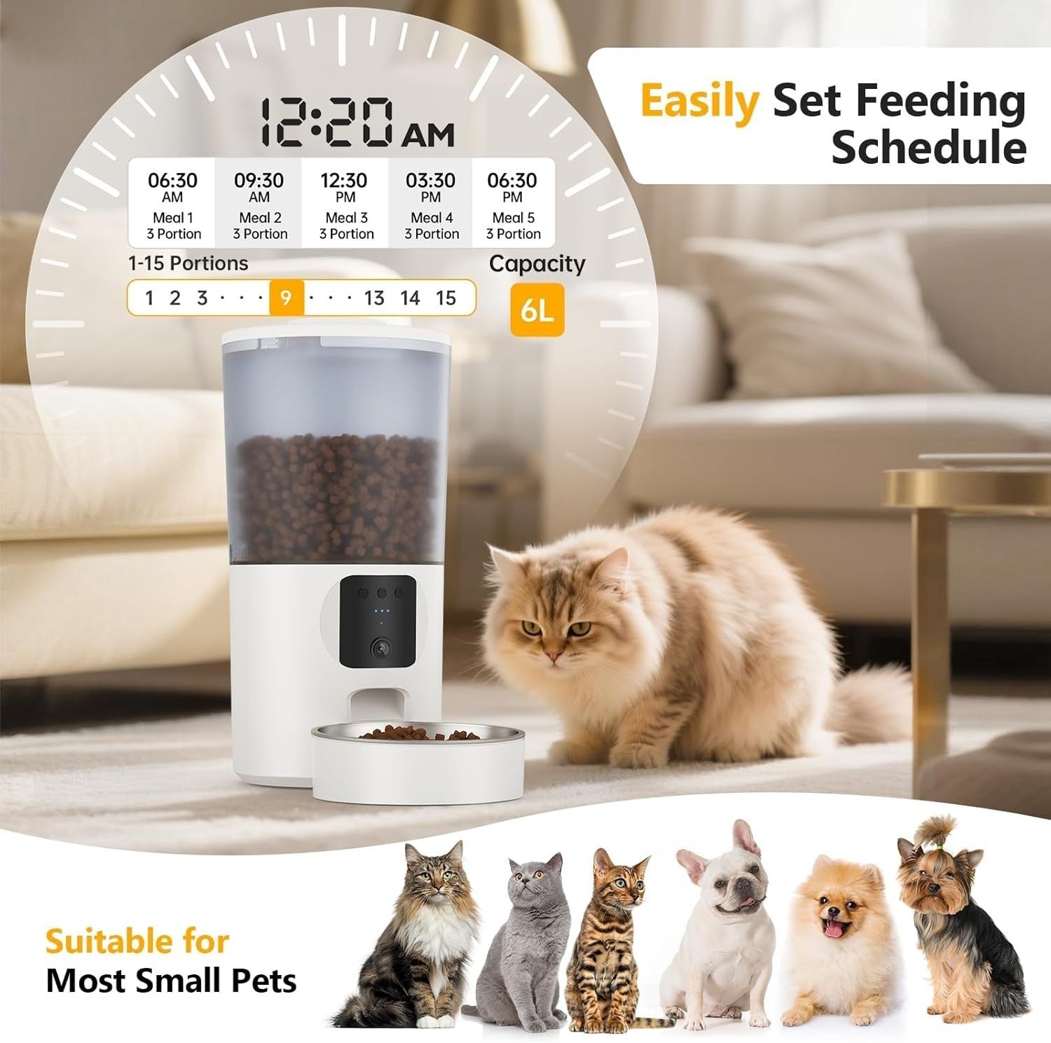 6L Smart Pet Feeder Dual Bowl 2K Camera WiFi App Auto Food Dispenser