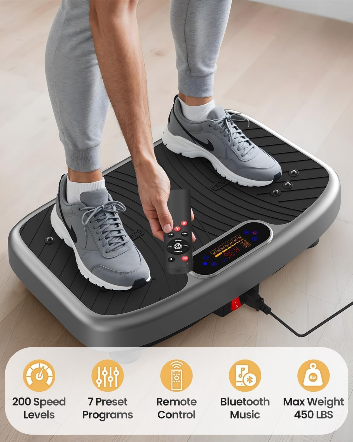 Grey Vibration Plate Exercise Machine 200 Speeds 450lb Lymphatic Drainage