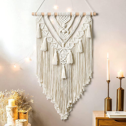 Geometric Macrame Wall Hanging Boho Cotton Tassel Decor