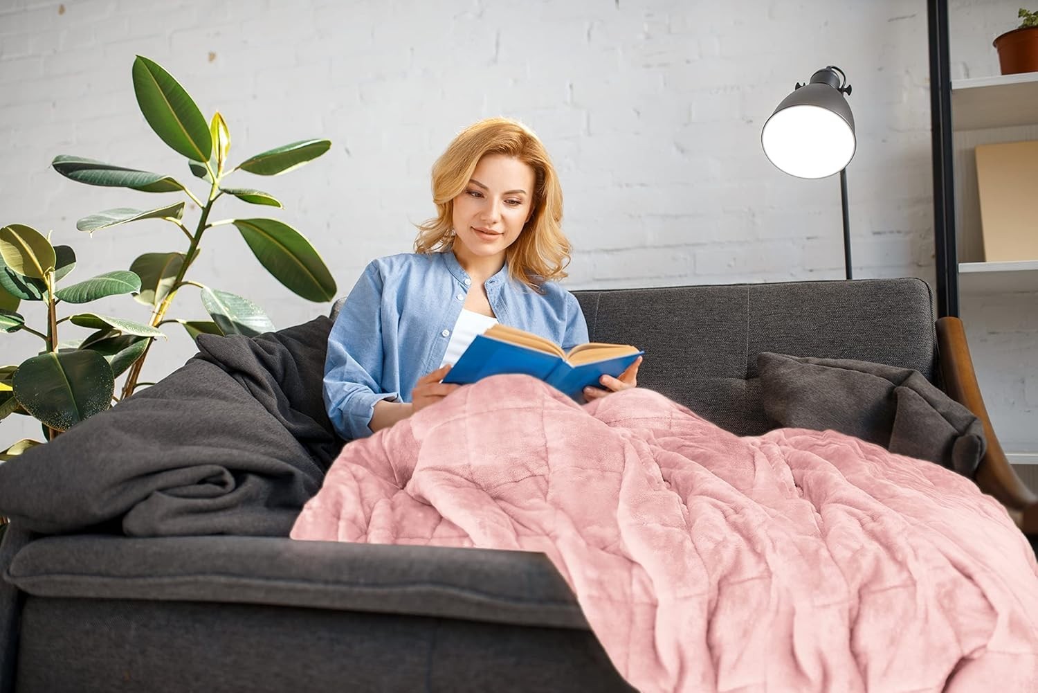 6.9kg Weighted Sherpa Blanket Blush Pink 50x60" (127x152cm) Soft and Cozy