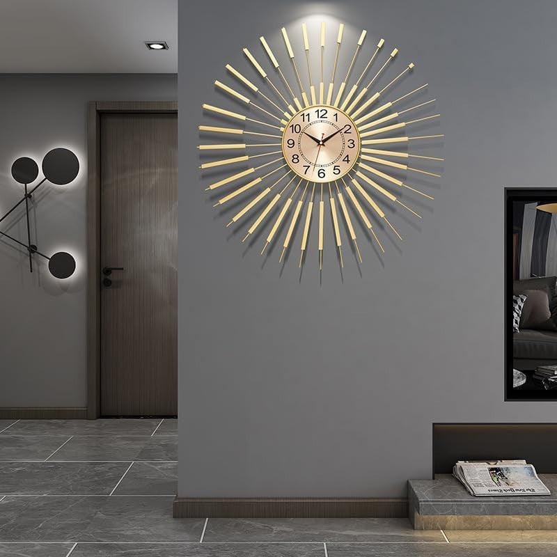 Gold Sunburst Wall Clock 60cm – Silent Modern Decorative Home Art Clock