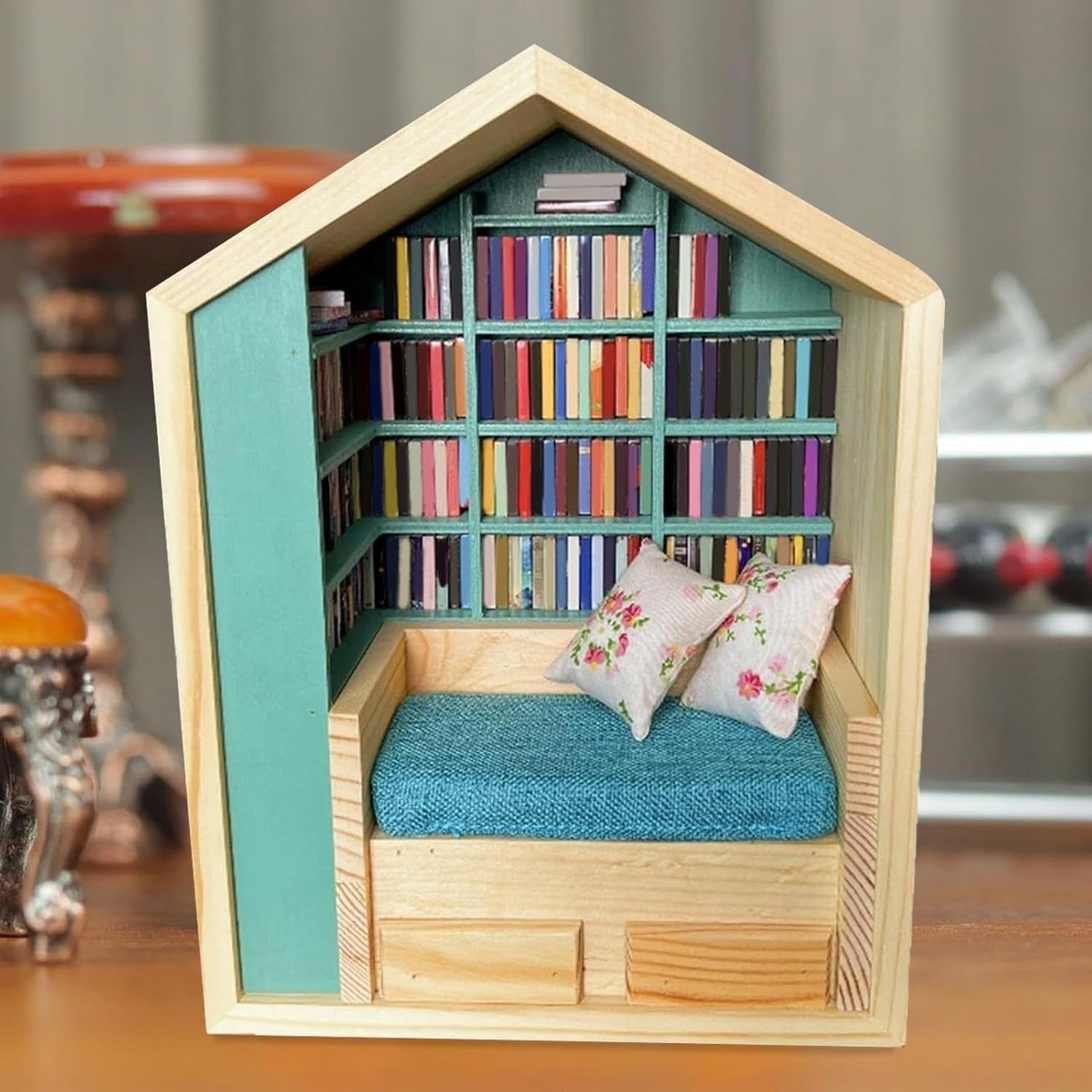 Wood Mini Bookshelf Fidget Tiny Library Stress Desk Decor