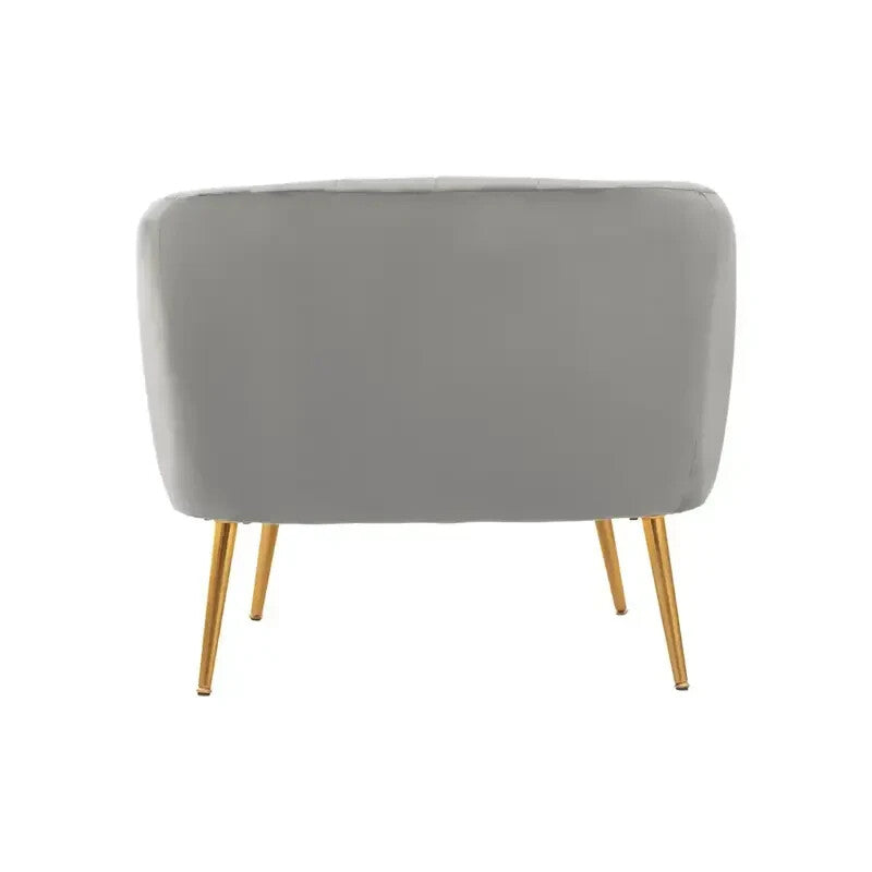Grey Velvet Accent Chair – Gold Legs, Tufted Armchair, Modern Lounge Seat
