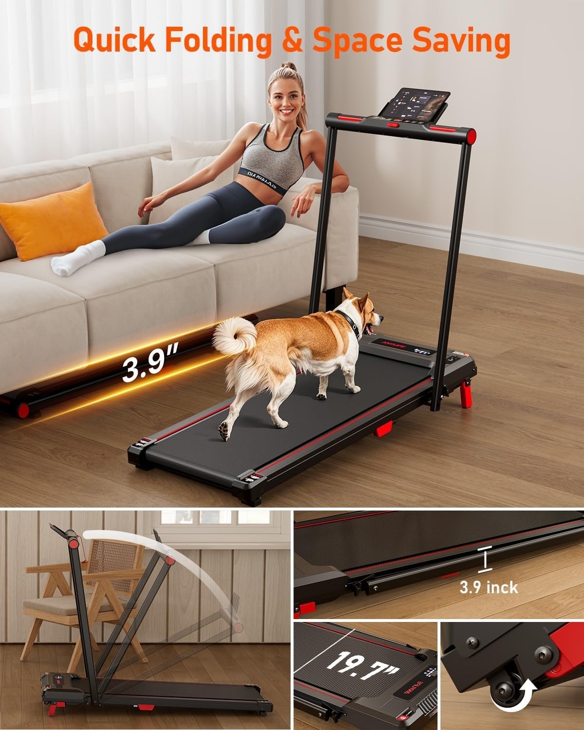 Compact Under Desk Treadmill 2.5HP Incline Walking Pad 330lbs Capacity