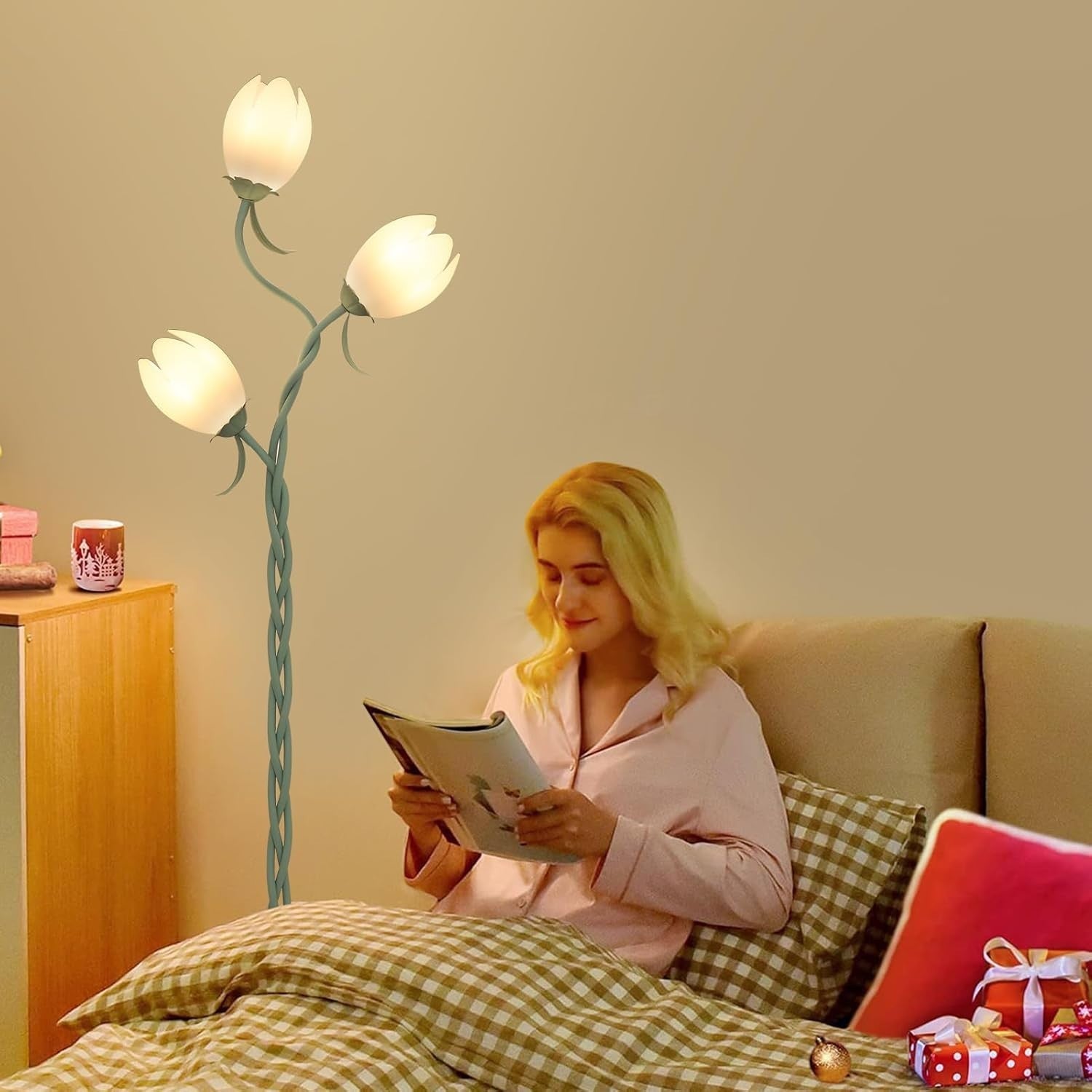 3-Light Floor Lamp Tulip Shades Adjustable LED Standing Lamp for Living Room