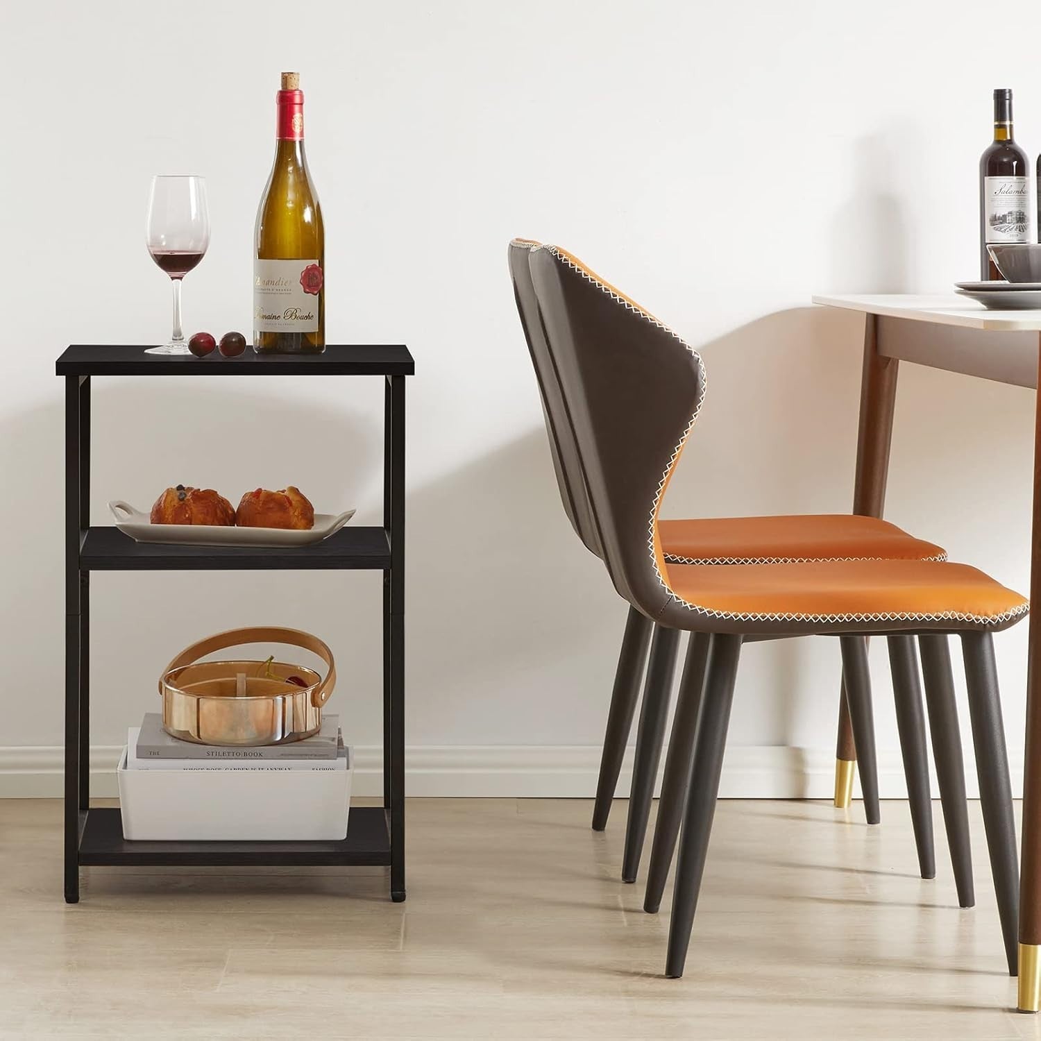 3-Tier Industrial Side Table with Storage Shelves & Protective Feet, Black