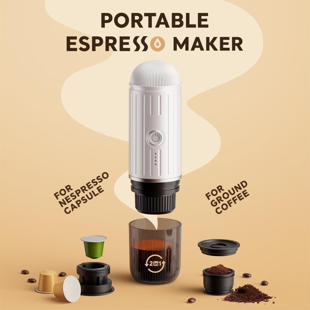 Portable 19Bar Espresso Maker USB-C Self-Heating Travel Coffee Machine White
