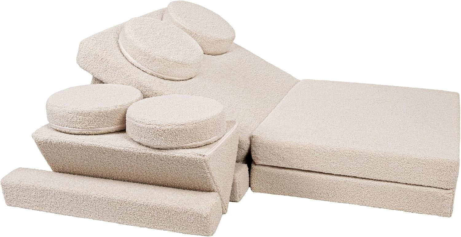 Modular Kids Sofa Playset, Convertible Foam Sofa Bed, Soft Bouclé Fabric