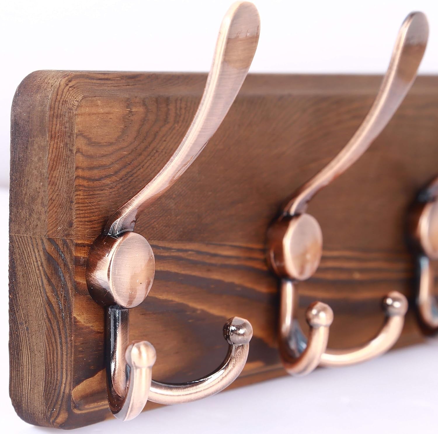 Set of 2 Brown Wooden Wall Coat Racks | Rustic 5 Triple Hooks Heavy Duty Organiz