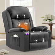 Power Lift Recliner Chair Massage Heat USB Ports Cup Holders Fabric Black