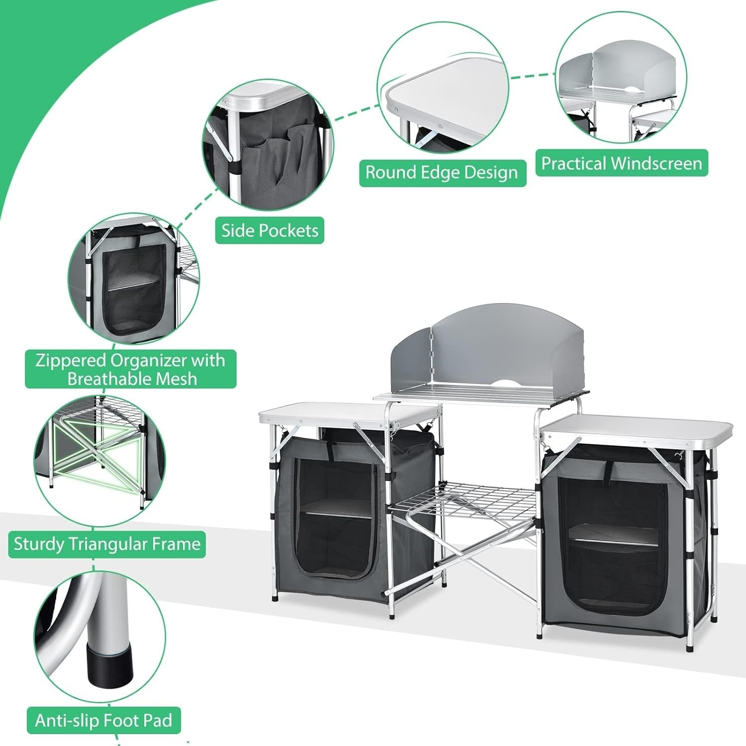 Camping Kitchen Table Outdoor Folding BBQ Cooking Unit 172x48x110cm