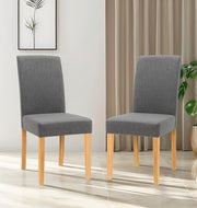 Modern Grey Fabric Dining Chairs Set of 2 with Solid Wooden Legs Kitchen Seats
