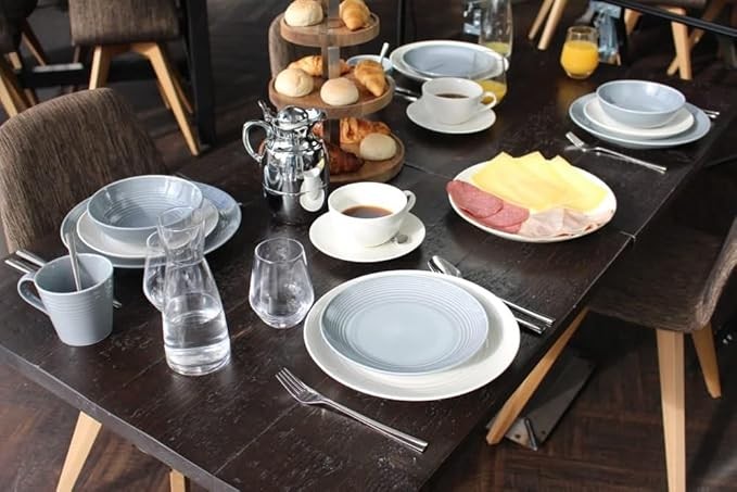 12pc White Stoneware Dinner Set Plates Bowls Modern Minimal Service for 4