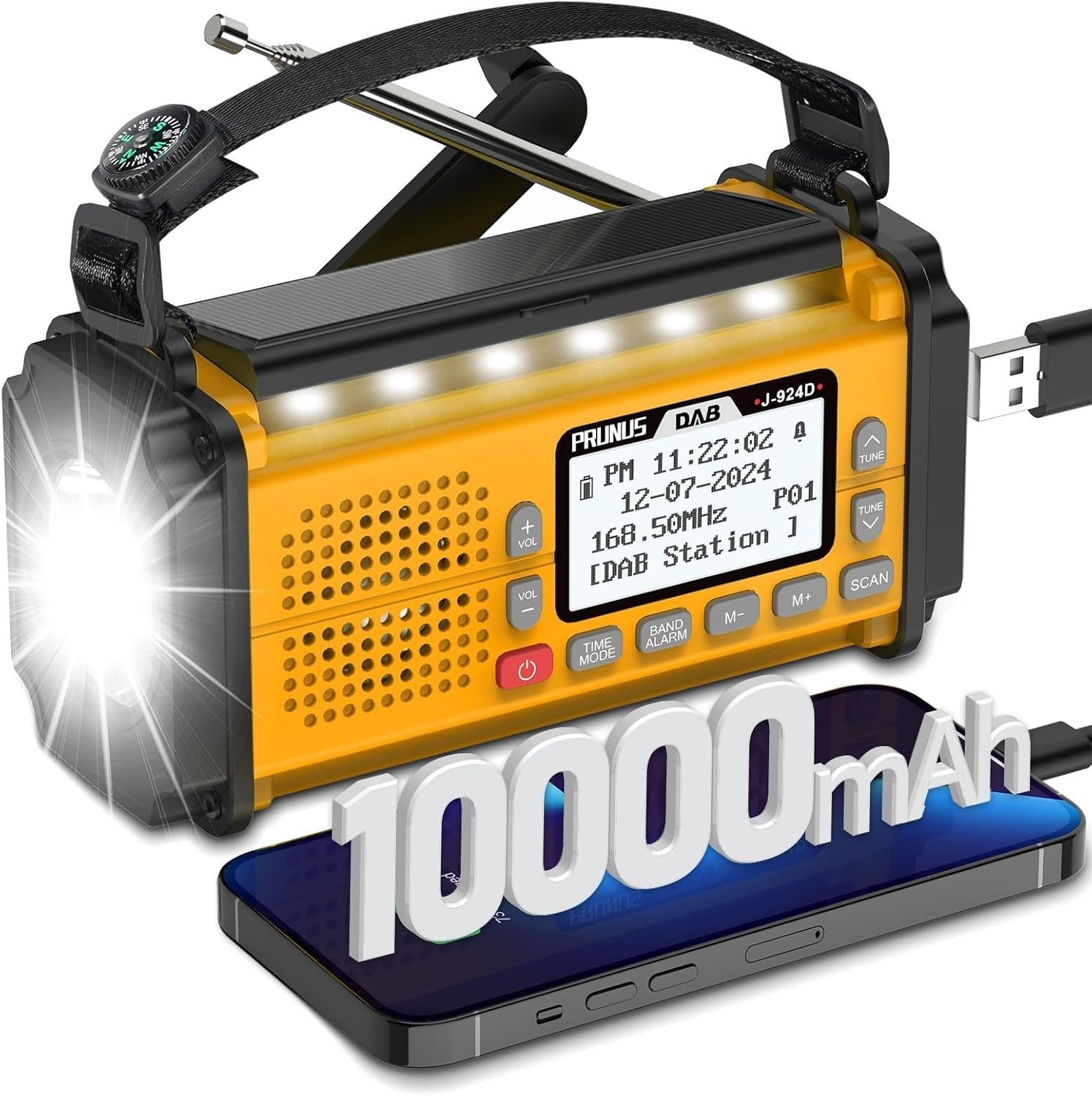 Emergency Wind-Up DAB/FM Radio with 10000mAh, Solar, Torch & SOS