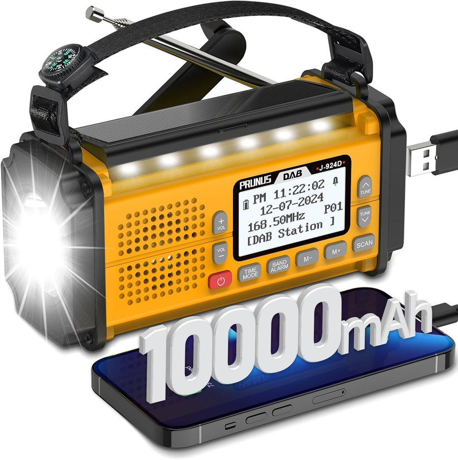 Emergency Wind-Up DAB/FM Radio with 10000mAh, Solar, Torch & SOS