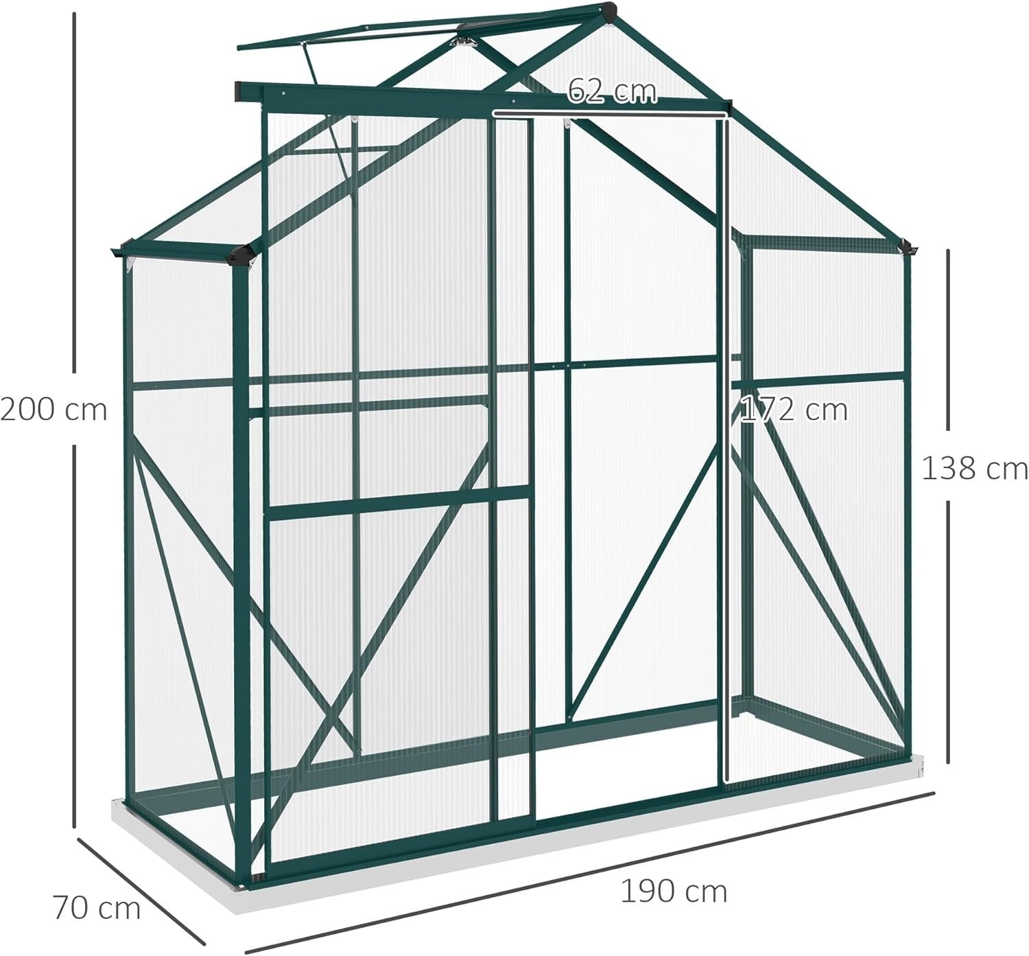 6x2.5ft Aluminium Greenhouse with Polycarbonate Panels & Sliding Door